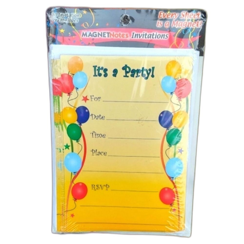 Magnetic Party Invitations (Set of 10) Yellow RSVP Postcards & Mailing Envelopes